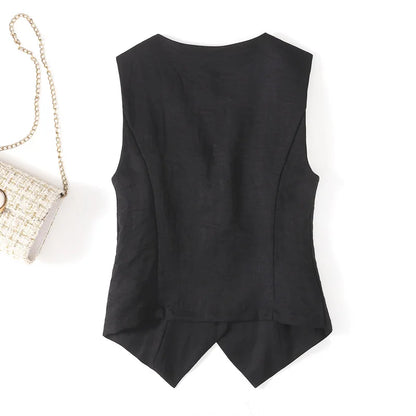 Linen waistcoat thin women's vest summer new high-end slim-fit short sleeveless suit V-neck vest clip