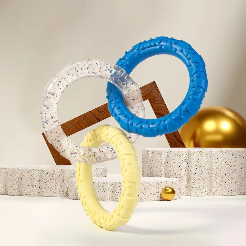 Dog Chew Toy TPR Teeth Cleaning Pet Toys For Small Medium Large Dogs Interactive Bite Resistant 3 Ring Tug Dog Toy Pet Supplies