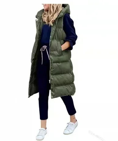 Women Autumn Winter Hooded Vest Coats Outwear Jacket Single-breasted Sleeveless Warm Solid Color Coats Parka
