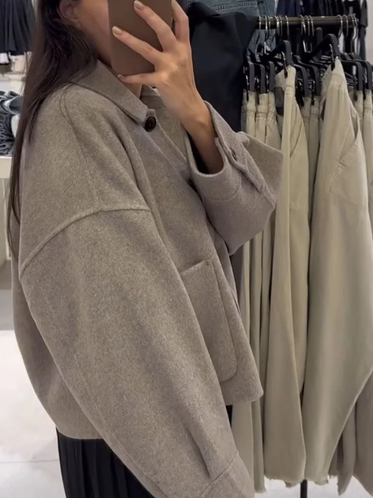 Autumn Winter Women Woolen Jackets Casual Solid Single Breasted Lapel Long Sleeved Coats Female Think Warm High Street Outerwear