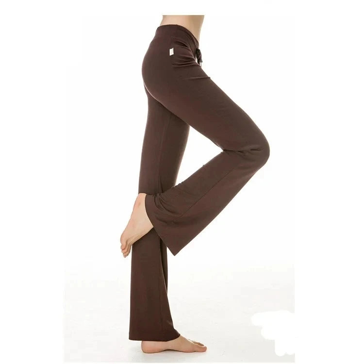 Activewear Women Wide Leg Pants Casual Cotton Yoga Pants With Pockets High Waist Drawstring Baggy Sweatpants Flare Leggings
