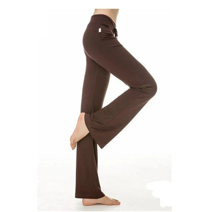 Activewear Women Wide Leg Pants Casual Cotton Yoga Pants With Pockets High Waist Drawstring Baggy Sweatpants Flare Leggings