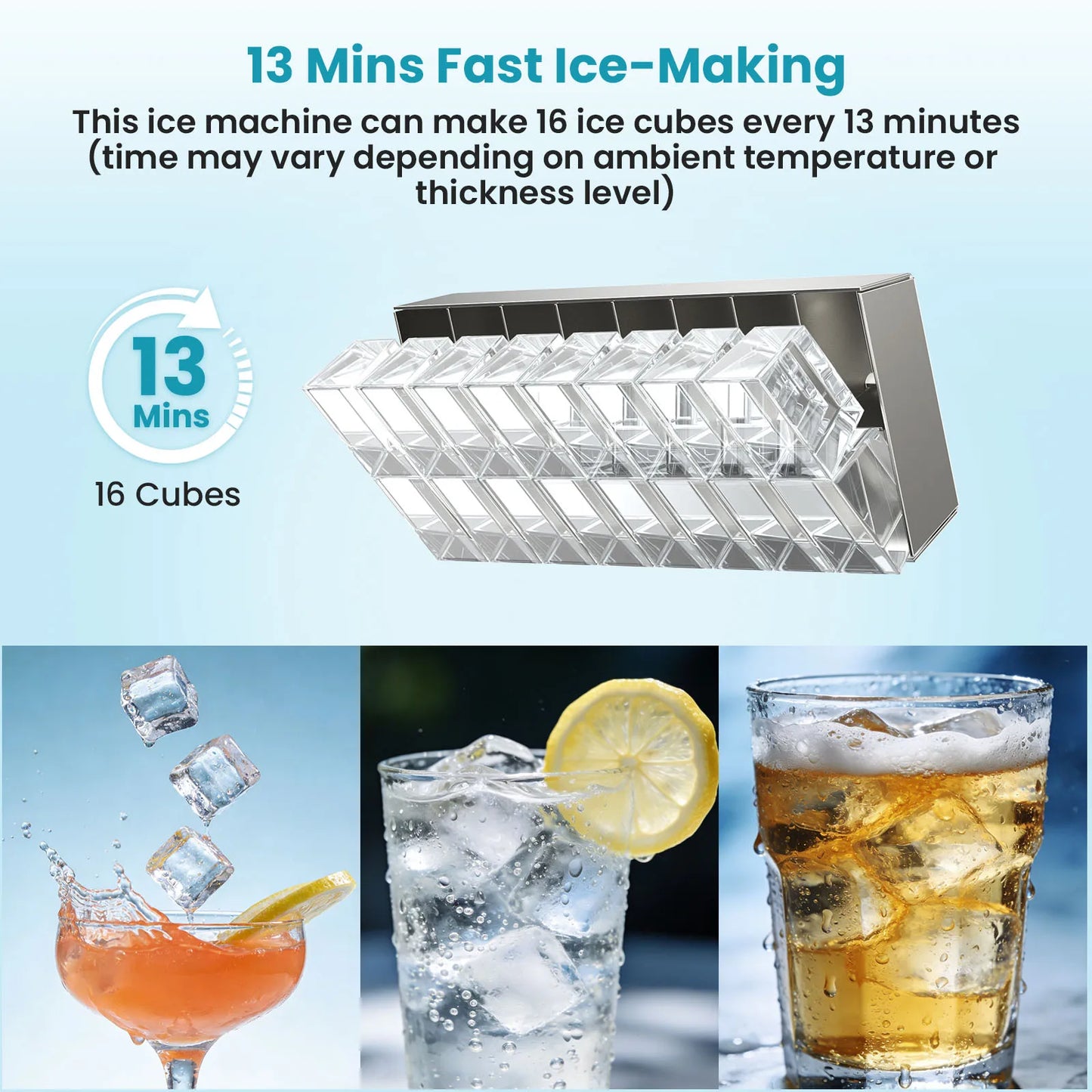LOEFME Portable Ice Maker Machine 15kg/24h 6-13 Mins Quick Ice 16pcs Ice Cubes Countertop Ice Machine for Home Kitchen Party RV