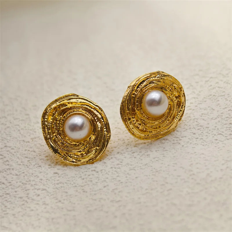 3.5 Cm Big Ball No Pierced Earclips Fashion Temperament Gold Plated Exaggerated Striped Round Clip Earrings for Women Party