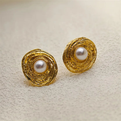 3.5 Cm Big Ball No Pierced Earclips Fashion Temperament Gold Plated Exaggerated Striped Round Clip Earrings for Women Party