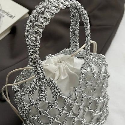Fashion Luxury Women Woven Handbag Large Capacity Storage Bag Drawstring Bag Portable Woven Bag Weave Bucket Bag For Girls