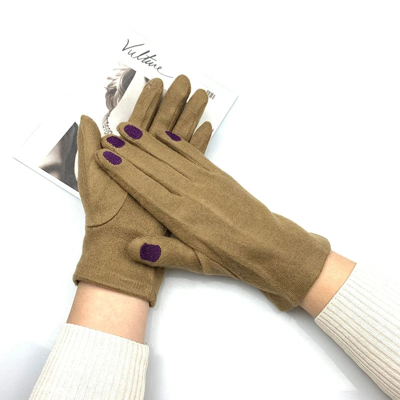 Women Creative Nail Polish Embroidery Gloves Grace Lady Fashion Vintage Driving Full Finger Mittens Girl Touch Screen Warm T124A