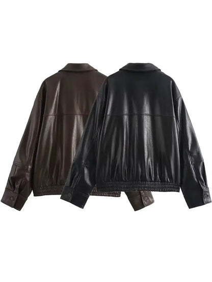 HH Female Streetwear Style Coats Solid Turn-Down Collar Long Sleeves Pockets Zipper Autumn Jackets Woman 2024 Trendy 2 Color