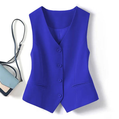 Single Breasted V-neck Short Slim Fitting Vest For Women In Spring And Autumn, Can Be Worn Externally Or Internally