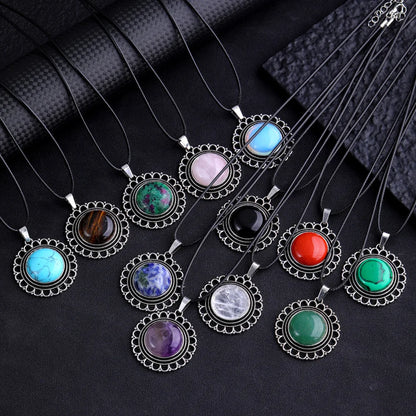 Lace Agate Necklace Vintage Style Round Pendant Necklace Handmade Necklace Gemstone Necklace Crystal Stone Necklace for Women