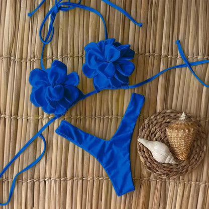 2026 New Summer New Sexy Petal Push Up Backless Bikini Set Women Fashion Flower Ruffles Bikini Lady Solid Beachwear Bathing Suit