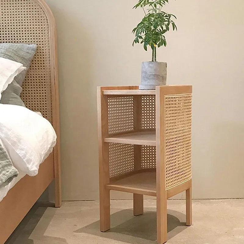JOYLIVE Modern Minimalist Style Creative Home Homestay Hotel Bedroom Solid Wood Rattan Bedside Table Edge Cabinet Drop-shipping