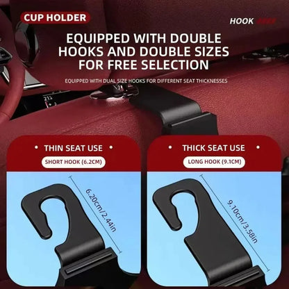 2026 2Pcs Car Seat Headrest Hook Hanger Storage Organizer Universal with Cup Holder for Handbag Fit Universal Vehicle Car