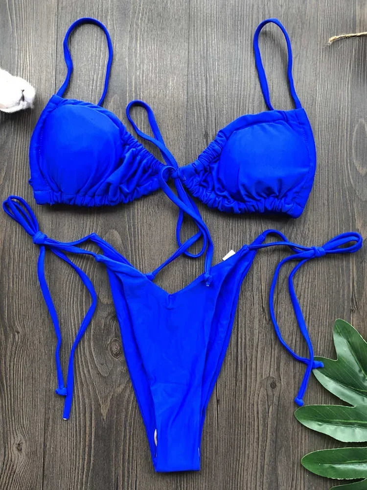 Sexy Printed Ruffled Frilled Thong Bikini Women Swimwear Female Swimsuit Two Pieces Bikini set Micro String Bathing Suit Swim
