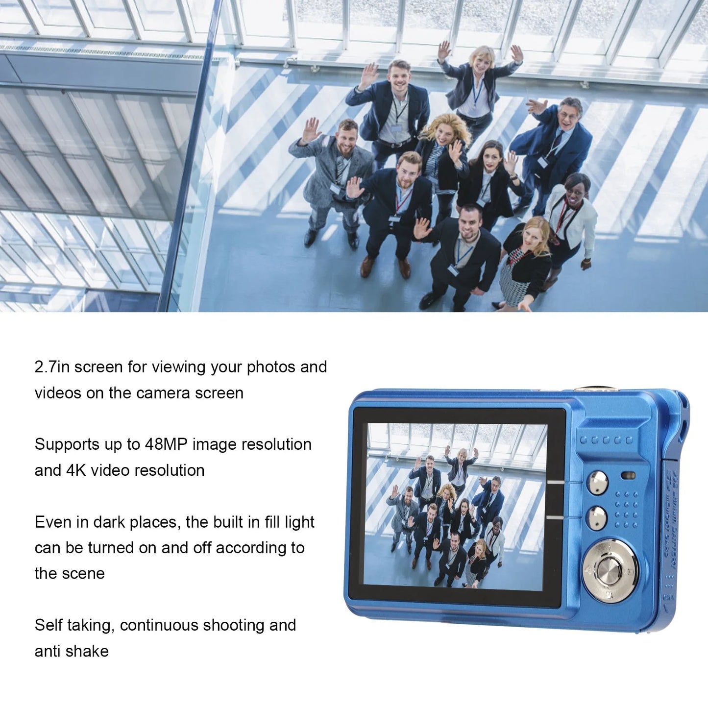 Digital Camera 2.7in LCD Compact Camera Anti Shake Built in Fill Light 48MP 4K Portable for Photography