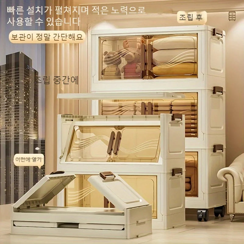 Foldable Storage Box with Clear Door - Spacious, Durable, and Easy-to-Assemble - Ideal for Organizing Clothes, Books, Toys, and