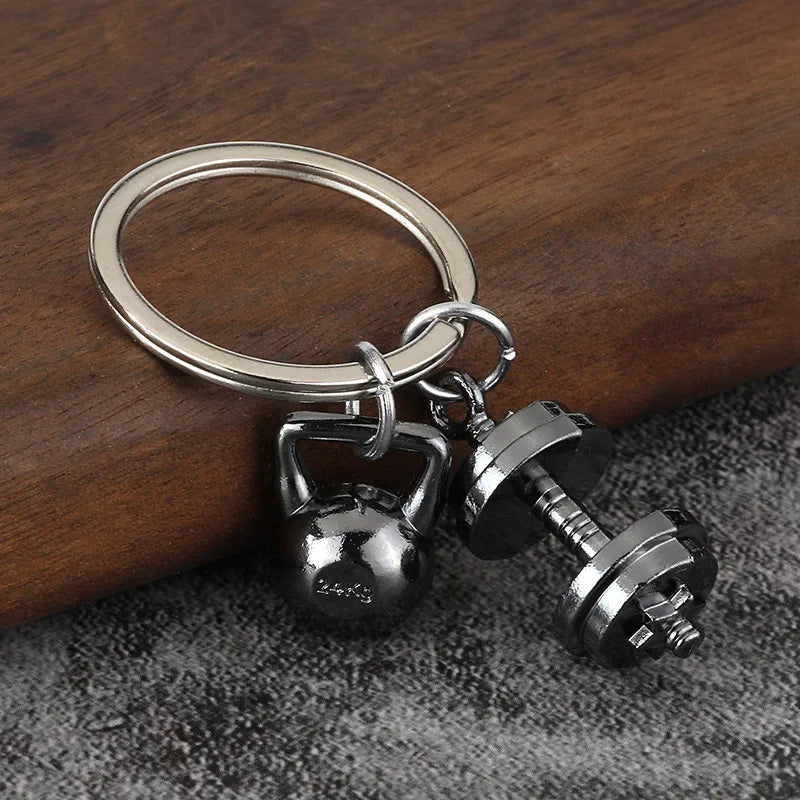Fashion Mini 3D Metal Dumbbells Keychain Solid Color Kettlebell Sports Keyring Unisex Backpack Pendant Car Key Holder Accessorie