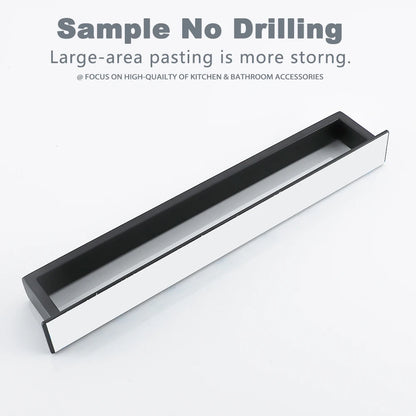 Black Stainless Steel Towel Holder No Drill Wall Shower Towel Shelf Kitchen Towel Hanger Rail Bathroom Towel Rack Self Adhesive