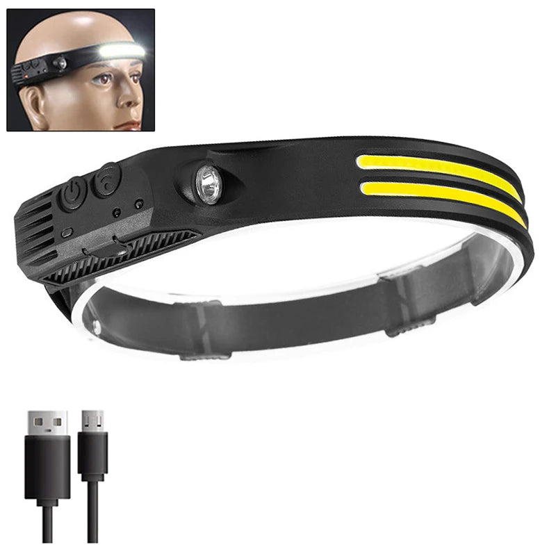 Induction Headlamp LED Head Flashlight USB Rechargeable Headlight with Built-in Battery 5 Lighting Modes Fishing Camping Lantern