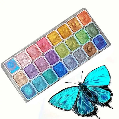 20/24/60/72-Color Pearlescent Watercolor Paint- Intense Sparkle, Professional Coverage, Light Fastness - Glitter Solid Pigments