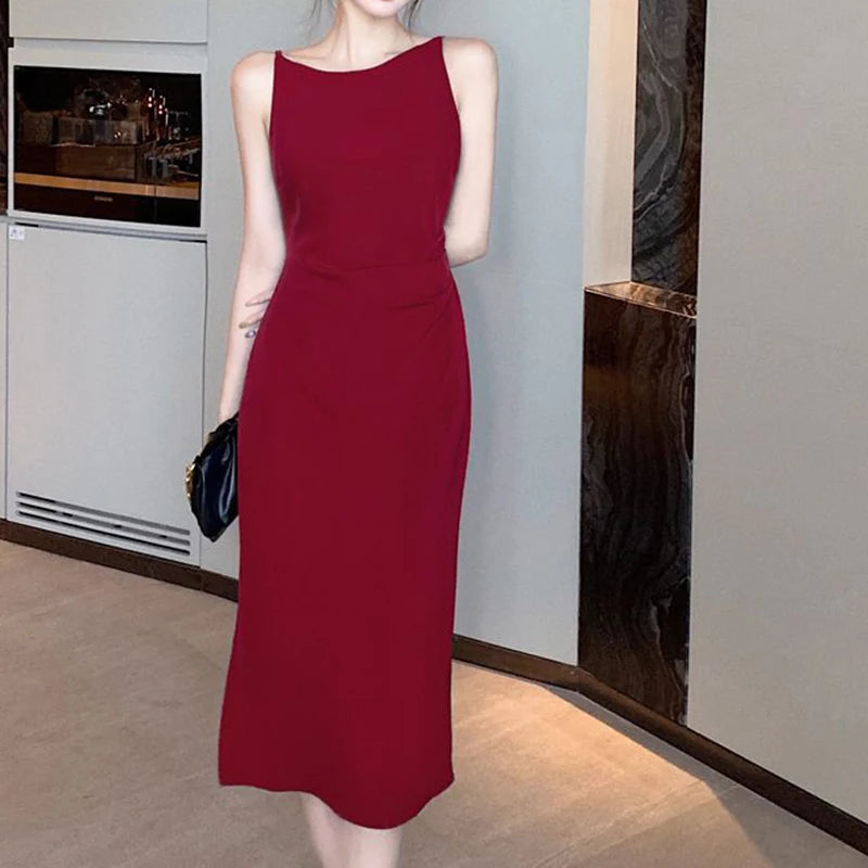 New Summer Women Sexy Skinny One Shoulder Dress Lady Solid Color Wrap Hip Skirts Female Korean Concise Party Slim Fit Long Dress