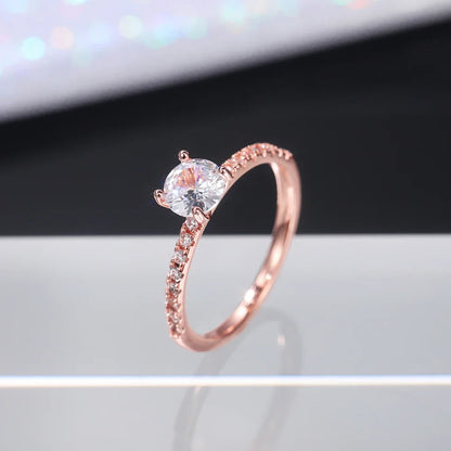 Huitan 4-Prong Setting Cubic Zirconia Wedding Ring for Women Simple Fashion Proposal Band Accessories Timeless Design Jewelry