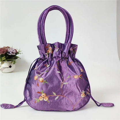 Retro Embroidery Silk Drawstring Handbags Women Purse Wallets Jewerly Packing Storage Bucket Bag Hanfu Accessories