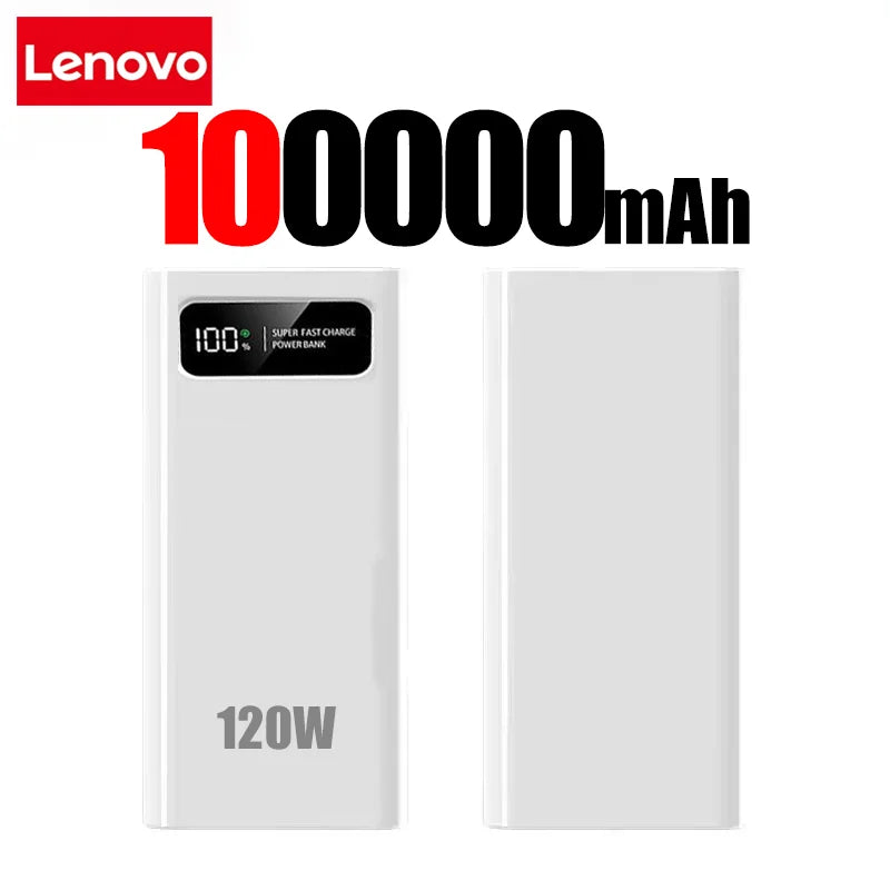 Lenovo 200000mAh LED Digital Display Power Bank High Capacity 120W Super Fast Charging Portable External Battery For IPhone NEW