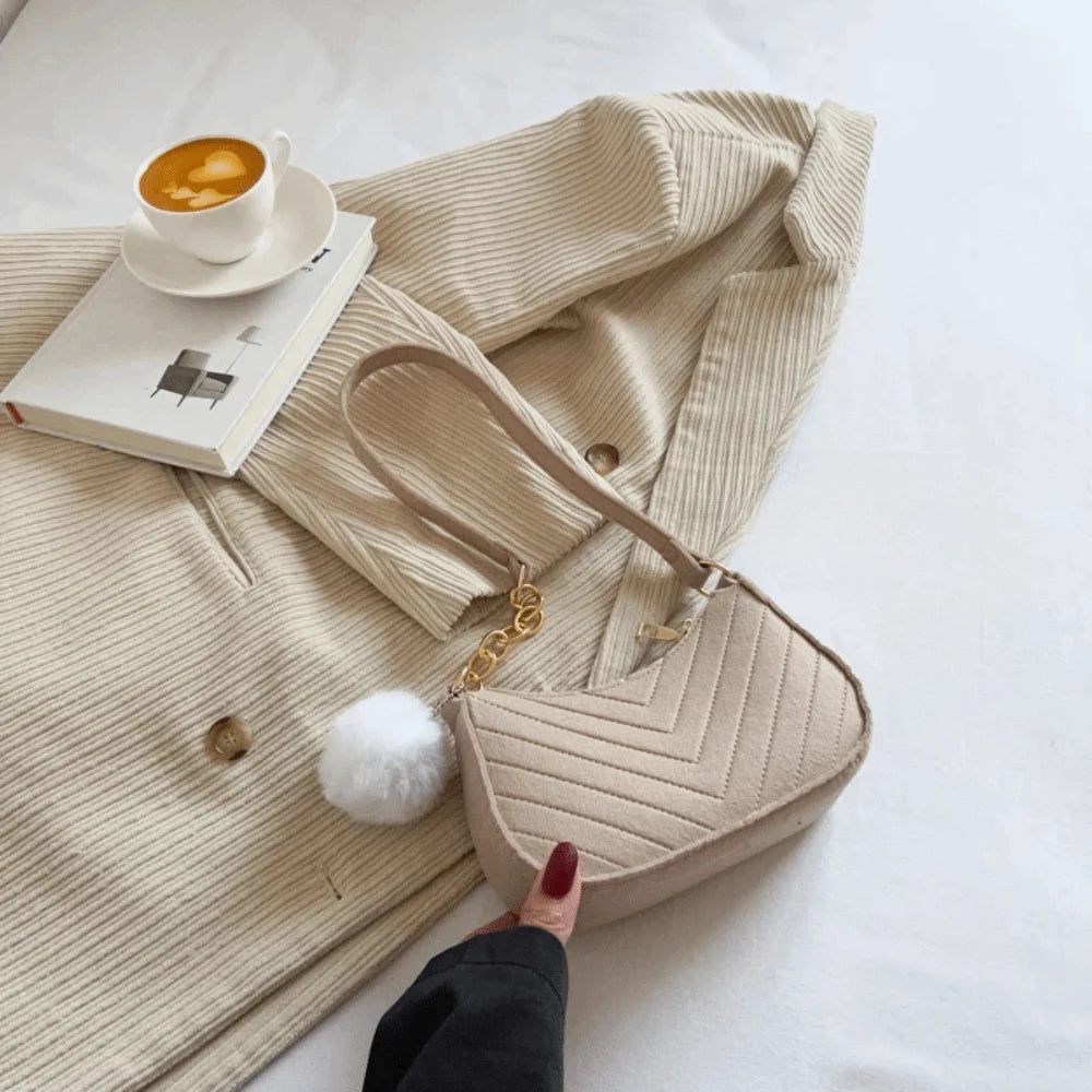 New Fashion Design Mini Shoulder Bag Simple Design Trendy Felt Underarm Bag Casual Light Weight Handbag Work