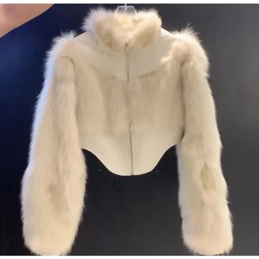 Minority Advanced Xiaoxiang Method White Stylish Furry Jacket Female New Autumn and Winter Models Match Gentle Korean Version
