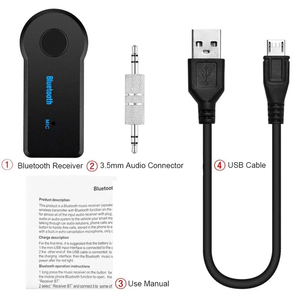 Bluetooth 5.0-Autoempfänger mit 3,5-mm-AUX-Anschluss, Stereo-Musik-Audio-Transmitter, Lautsprecherverstärker und Mikrofon