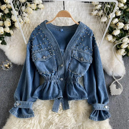Vintage Loose Casual V Neck Women Denim Coat Simple Spring Autumn 2026 New All Match Women Jean Jackets Korean Style Chic Tops