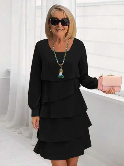 Autumn Women's Cake Chiffon Dress New Casual Elegant O-Neck Party Irregular Layered Long Sleeve Fashion Mini Dresses For Women