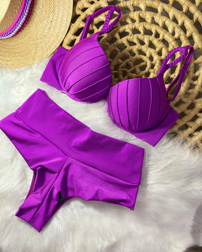 Cheap Push Up Bikinis Women Swimsuits  Solid Padded Women Swimwear Vintage Female Swimsuit High Waist Biquini Bathing Suit