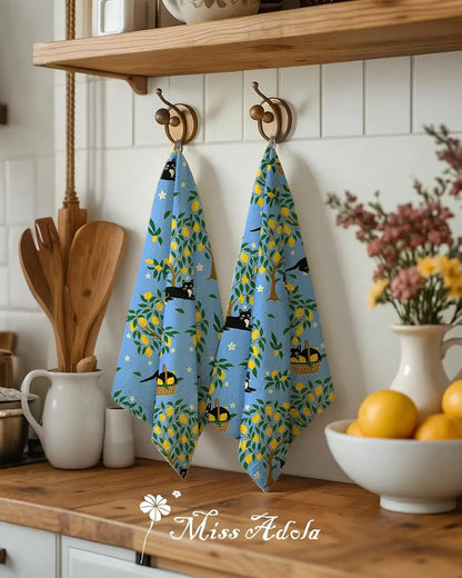 Flour Sack Kitchen Towels - Set of 2 Cotton Dish Towels with Hanging Loop Decorative 40*60cm Absorbent Cute Design for Housew