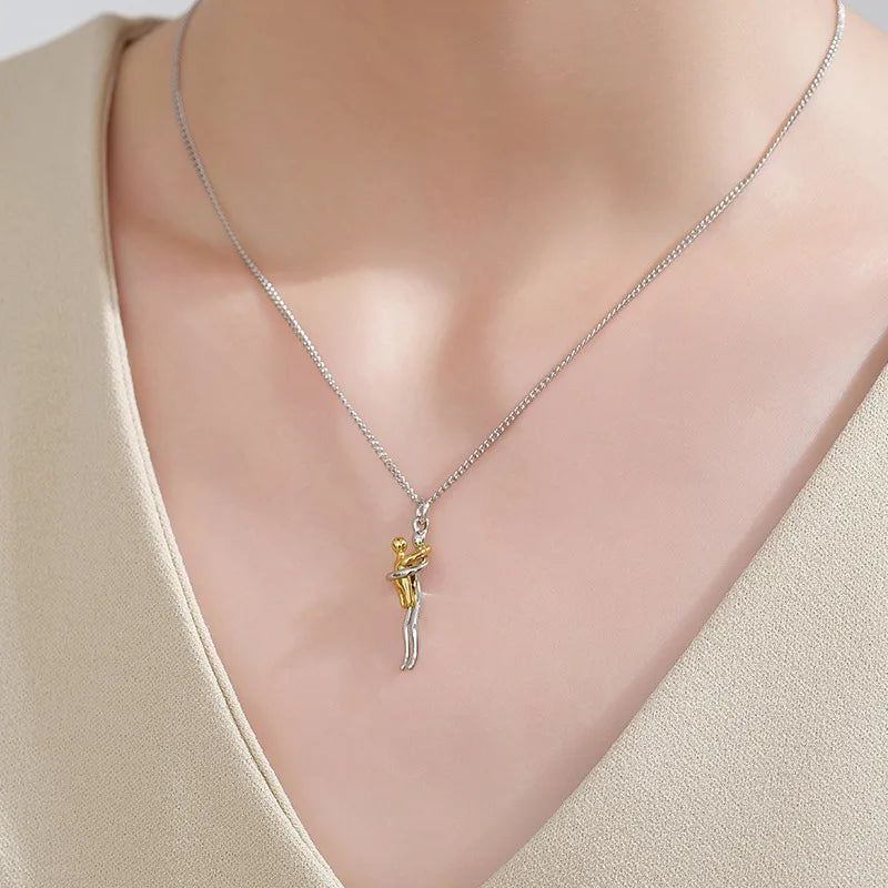 LATS Mother Child Hug Pendant Necklace for Women Men Mother's Day Father's Day Valentine's Day Creative Charm Jewelry Gifts