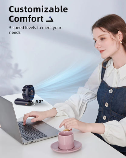 Portable Handheld Fan,Mini Foldable Desk Fan,USB Rechargeable Fans with 5 Speeds,Battery Operated with LED Display for Home
