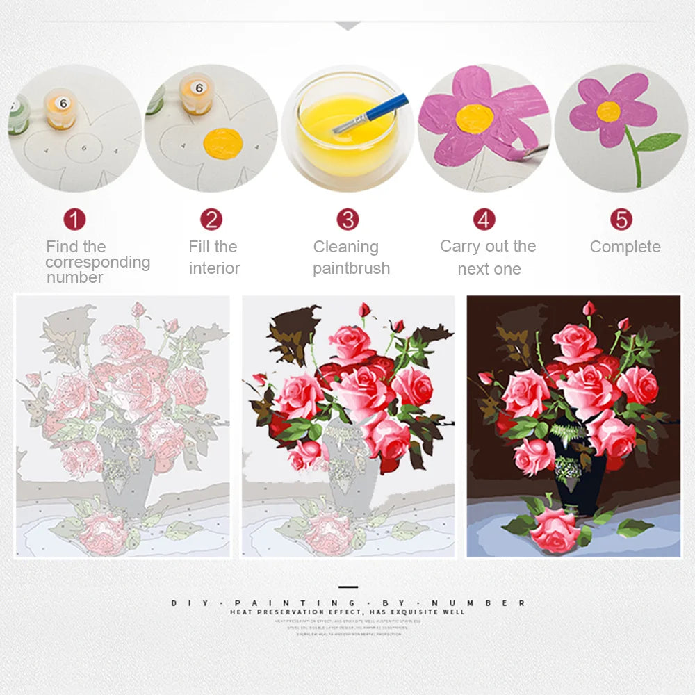 Momoart Picture By Numbers with Frame Flower DIY Painting By Number Framed Peach Blossom on Canvas Decor for Home HandPainted