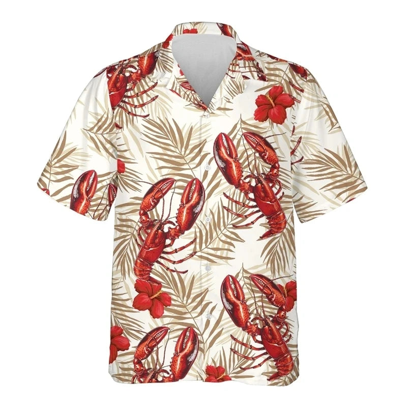 Hawaiian Flower Social Shirt 3d Print Boston Lobster Fashion Short Summer Casual Vintage Harajuku Cadiz Camisas Casuais Blouse