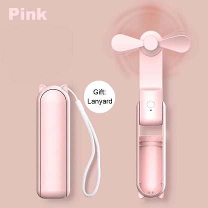 Portable Fan 2000mAh USB Rechargeable 3 Speed Mini Handheld Foldable Fan Hand Held Small Pocket Travel Fan with Handy Power Bank