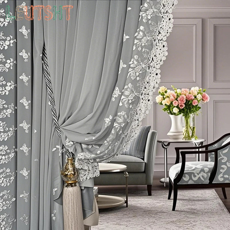 Luxury European Curtains for Living Room Light Luxury Black-shading Velvet Cloth Retro Window Bedroom Door Screen Shutter