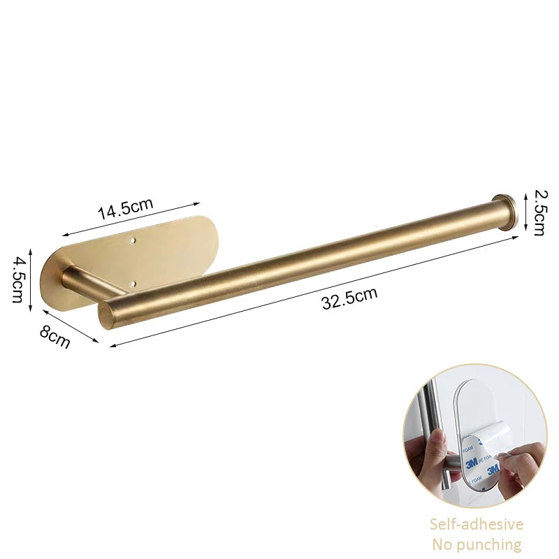 Stainless Steel Paper Towel Holder Under Cabinet Adhesive Toilet Roll Paper Holder Lengthen Tissue Hanger For Kitchen Bathroom