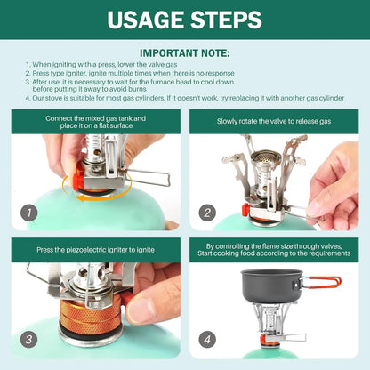Portable Camping Stoves Backpacking Stove with Piezo Ignition Stable Support Wind-Resistance Camp Stove for Outdoor Cooking