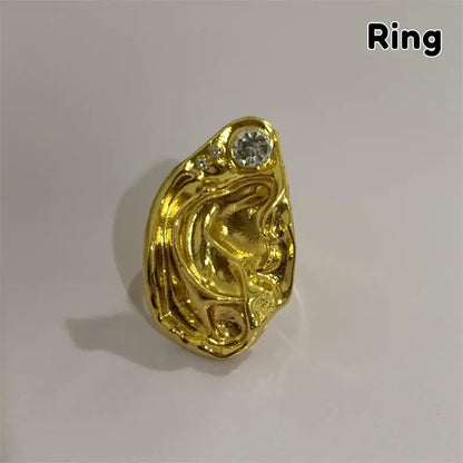 Ear Shaped Earrings Metal Ring Jewelry Irregular Statement Ring Unique Textured For Daily Wear Parties & Events