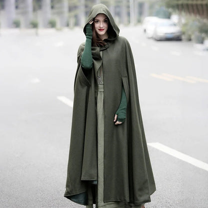 Winter Cloak Hooded Trench Coat Women Gothic Medieval Shawl Cloak Trench Coat Open Front Cardigan Jacket Coat Cape Poncho
