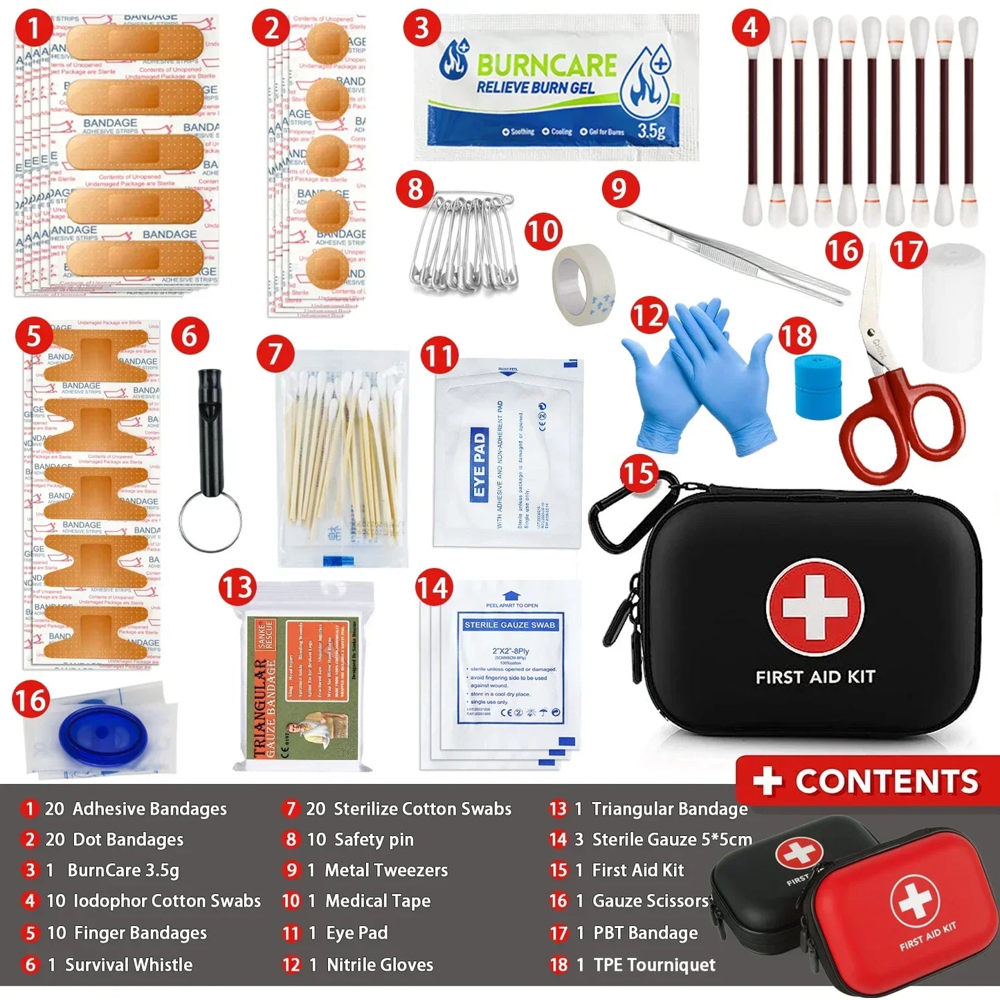 Multi-purpose small/large first aid kit: portable first aid kit for outdoor hunting, hiking, camping, including emergency suppli
