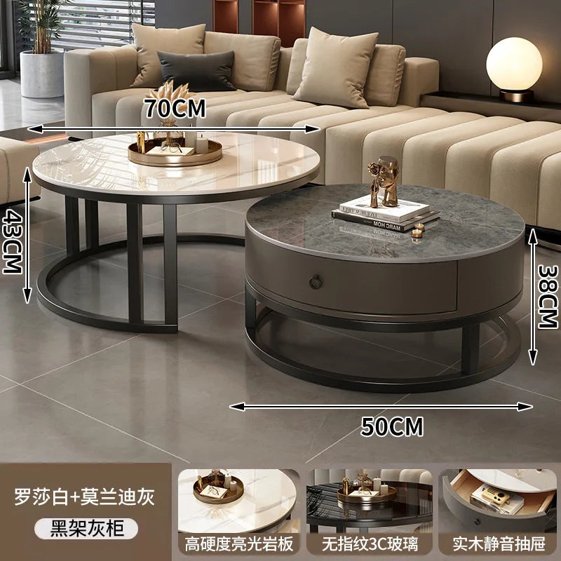 Round edge rock slab coffee table Hakka simple modern small apartment light luxury household small tea table