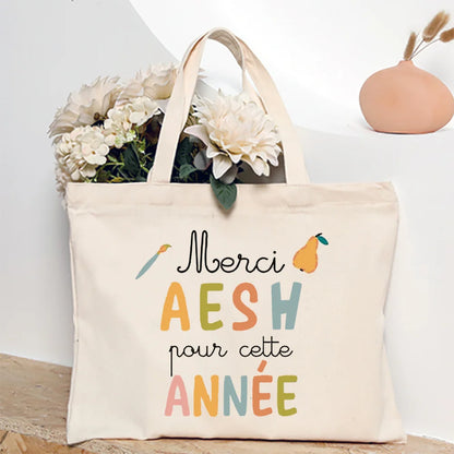 Merci Aesh French Printed Women Tote Bag Canvas Shopping Bags Female Shoudler Bag  Travel Handbag Graduate Thanks Gift for Aesh