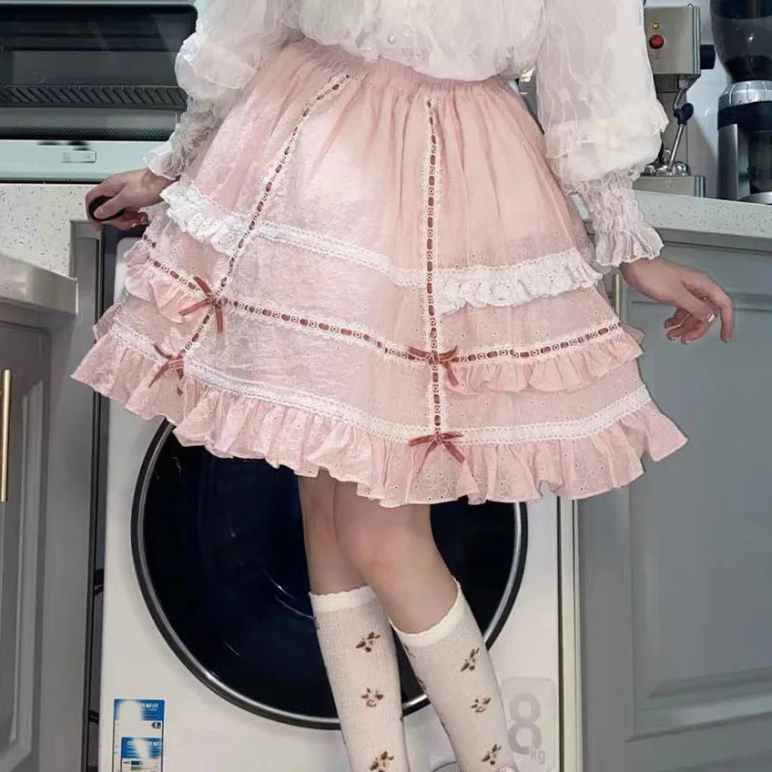 Harajuku Sweet Soft Girls Bow Lolita SK Skirt Female Women Ball Gown Cake Skirts AFC1910