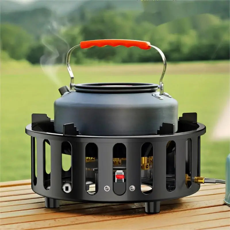 High-Power 7-Core 21000W Portable Camping Stove Windproof Outdoor Gas Burner with Electronic Ignition for Strong Fire Cooking